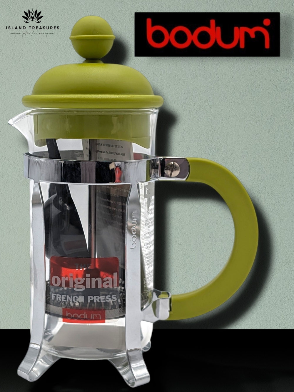 Bodum Chambord French Press 1.5 Cup 6oz Olive Green Chrome Complete w Scoop
